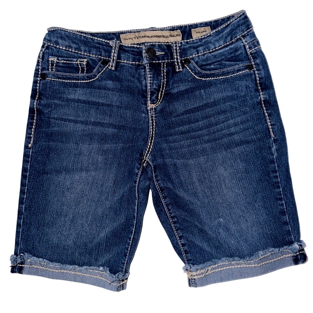 Y2K Nine West Vintage America Jeans Shorts Size 4 Mid Rise Embroidered Bermuda